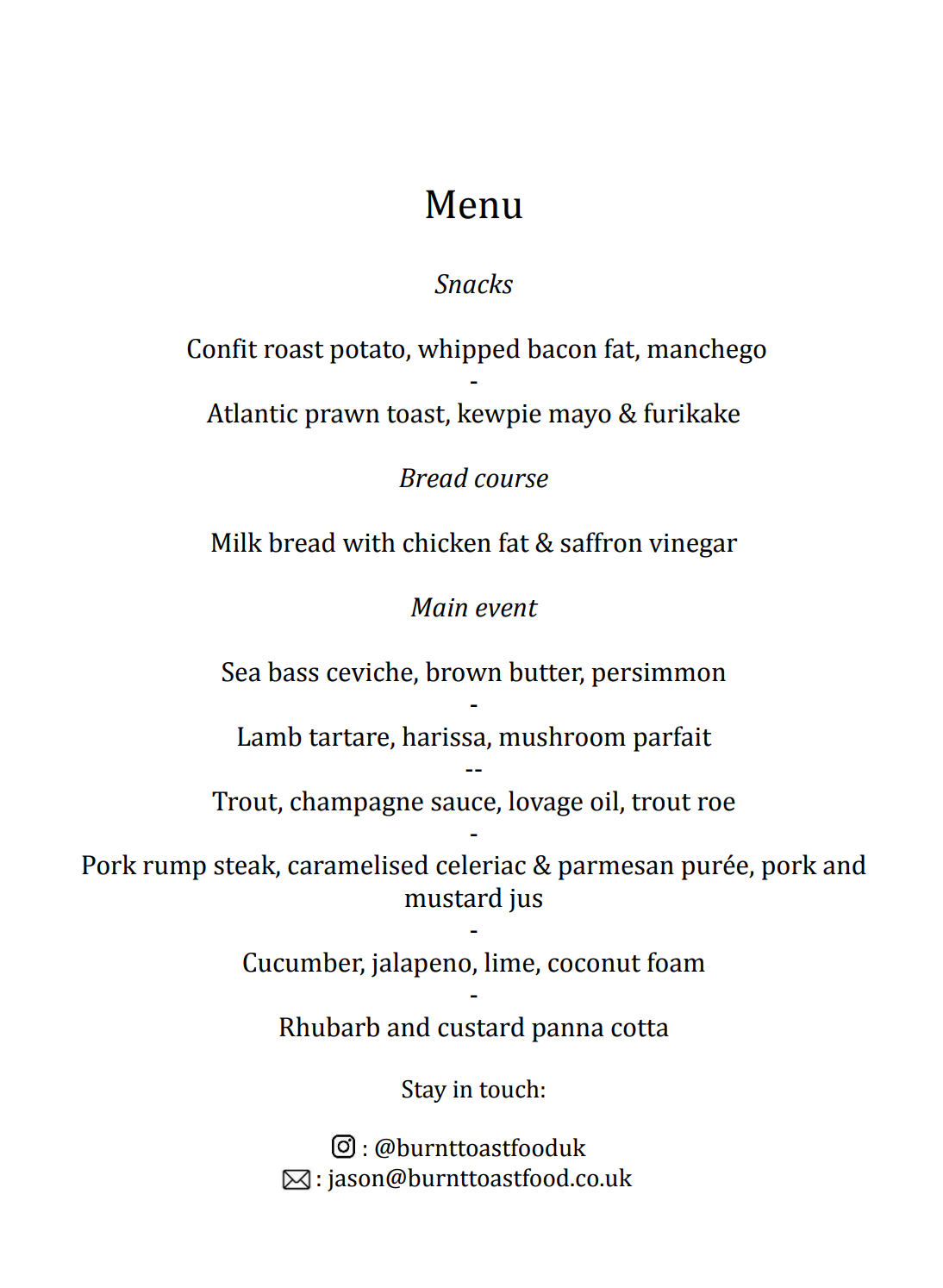 Burnt Toast & Chef Louisa Ellis collab (Saturday 21st Feb)