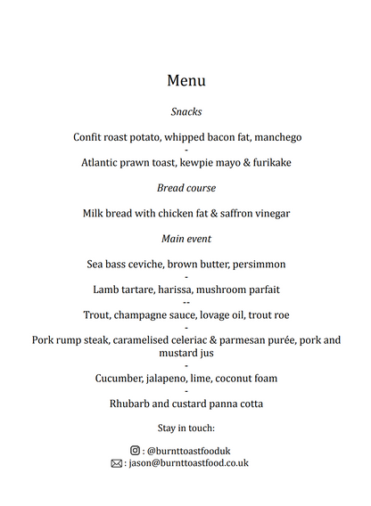 Burnt Toast & Chef Louisa Ellis collab (Saturday 21st Feb)